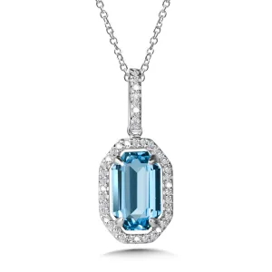 White Gold Blue Topaz and Diamond Pendant