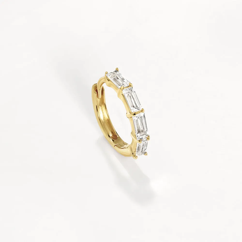 White Topaz Baguette Huggie Earrings in Gold