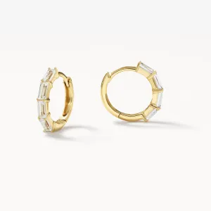 White Topaz Baguette Huggie Earrings in Gold