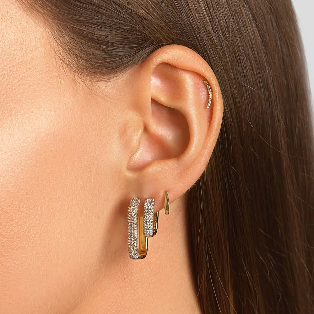 White Topaz Mini Pave Paperclip Earrings in Gold