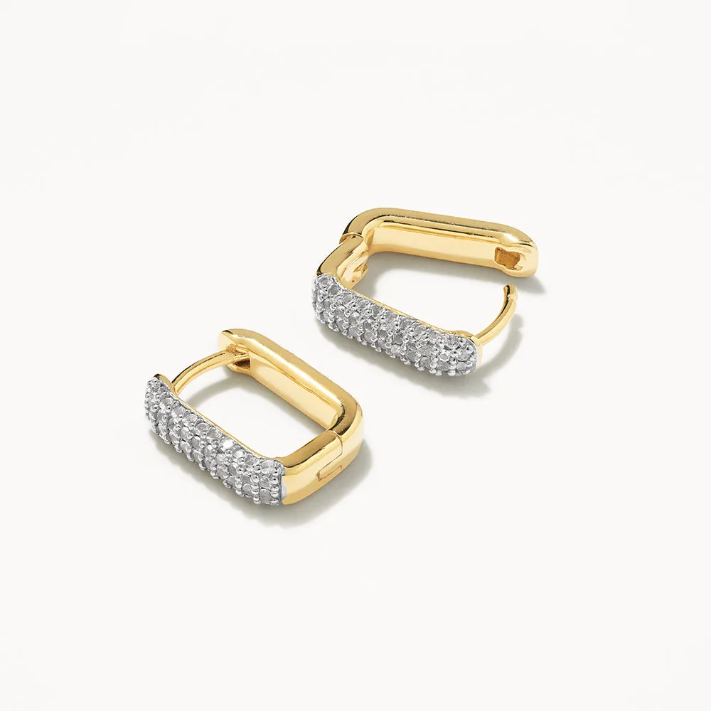 White Topaz Mini Pave Paperclip Earrings in Gold