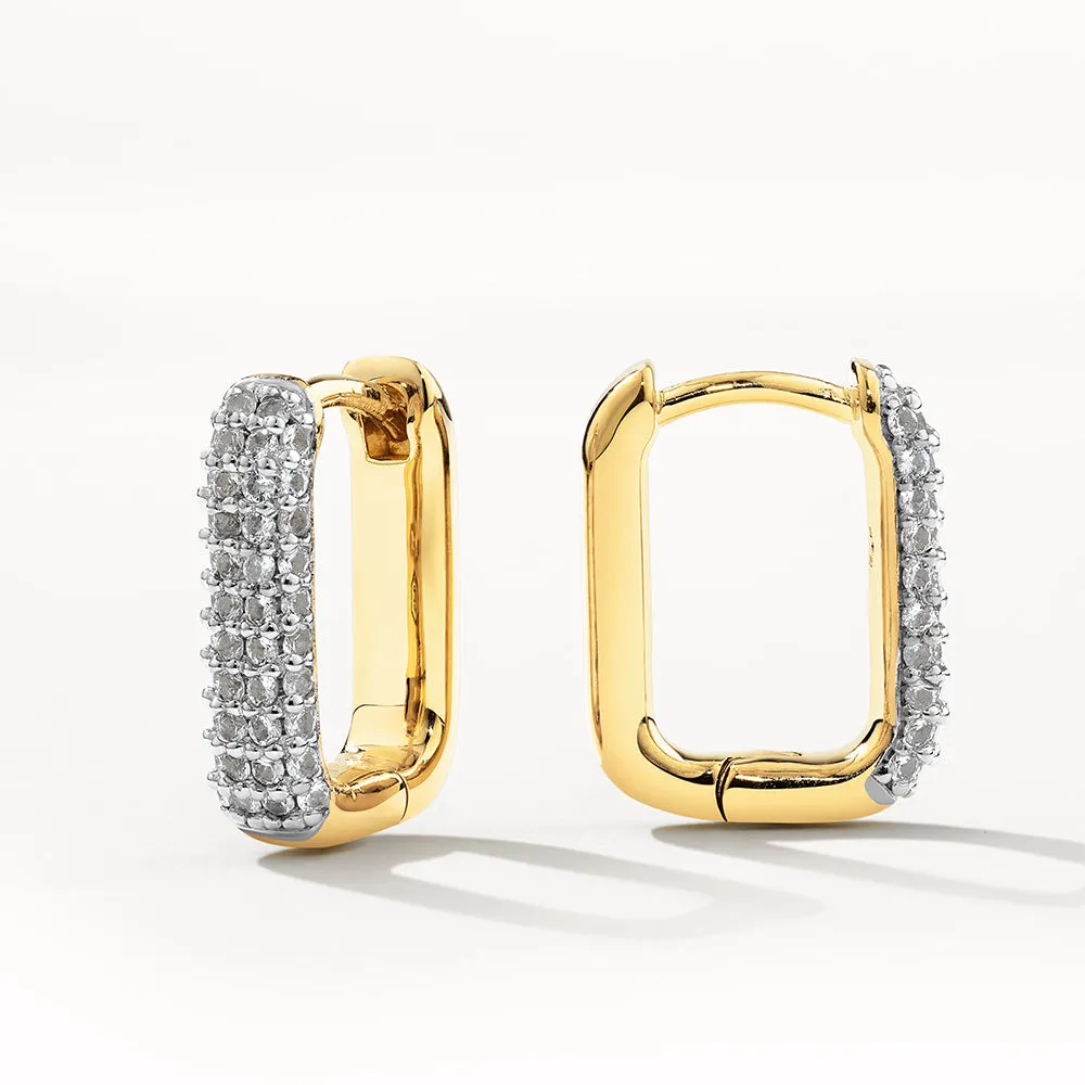 White Topaz Mini Pave Paperclip Earrings in Gold