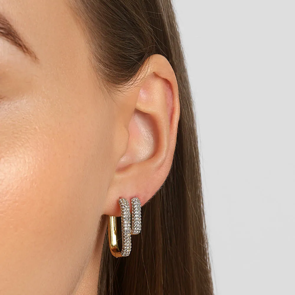 White Topaz Mini Pave Paperclip Earrings in Gold