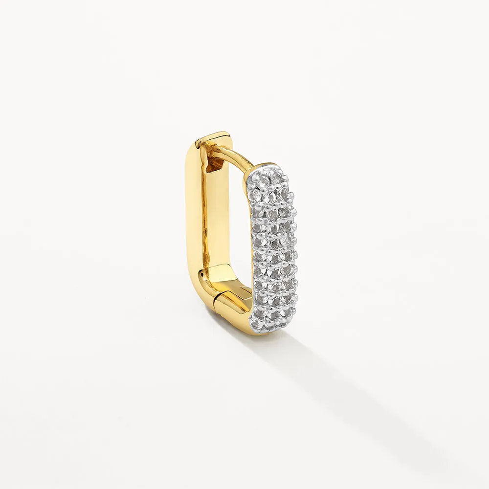 White Topaz Mini Pave Paperclip Earrings in Gold