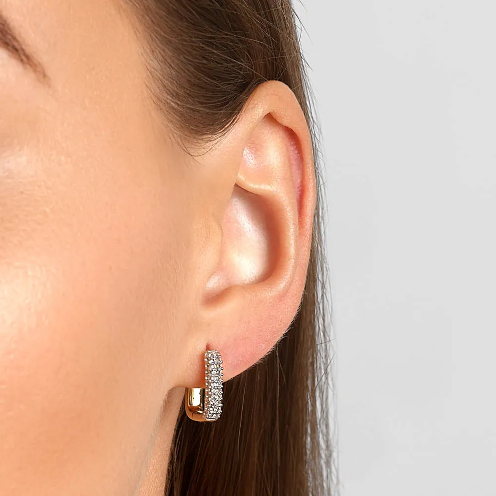 White Topaz Mini Pave Paperclip Earrings in Gold