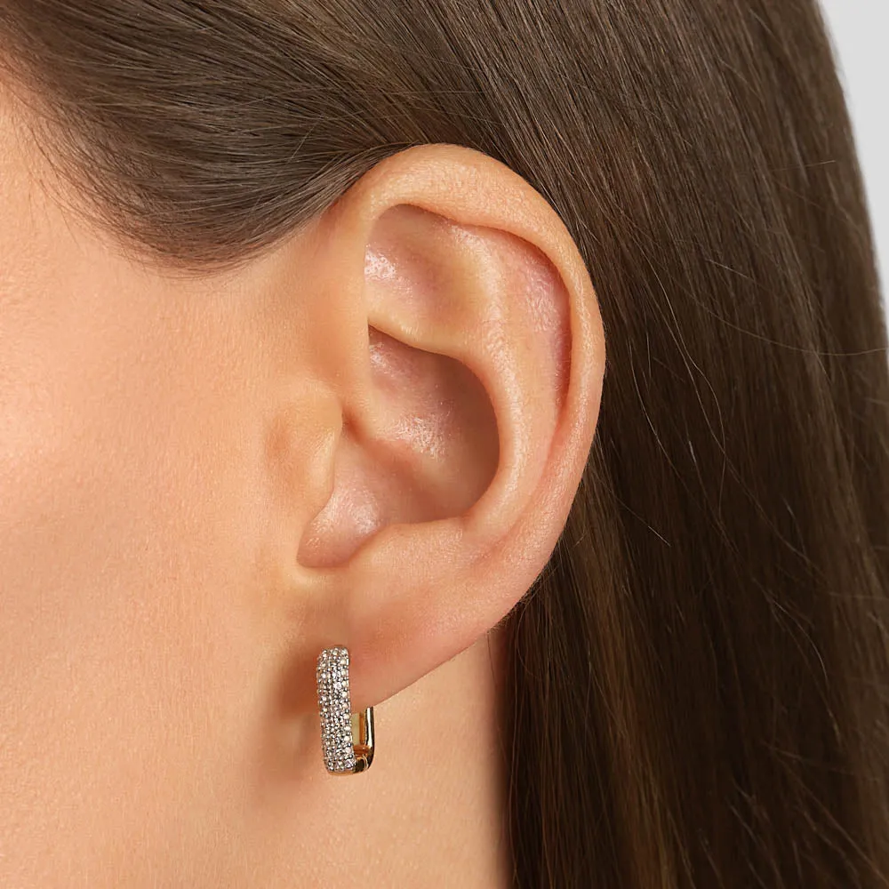 White Topaz Mini Pave Paperclip Earrings in Gold