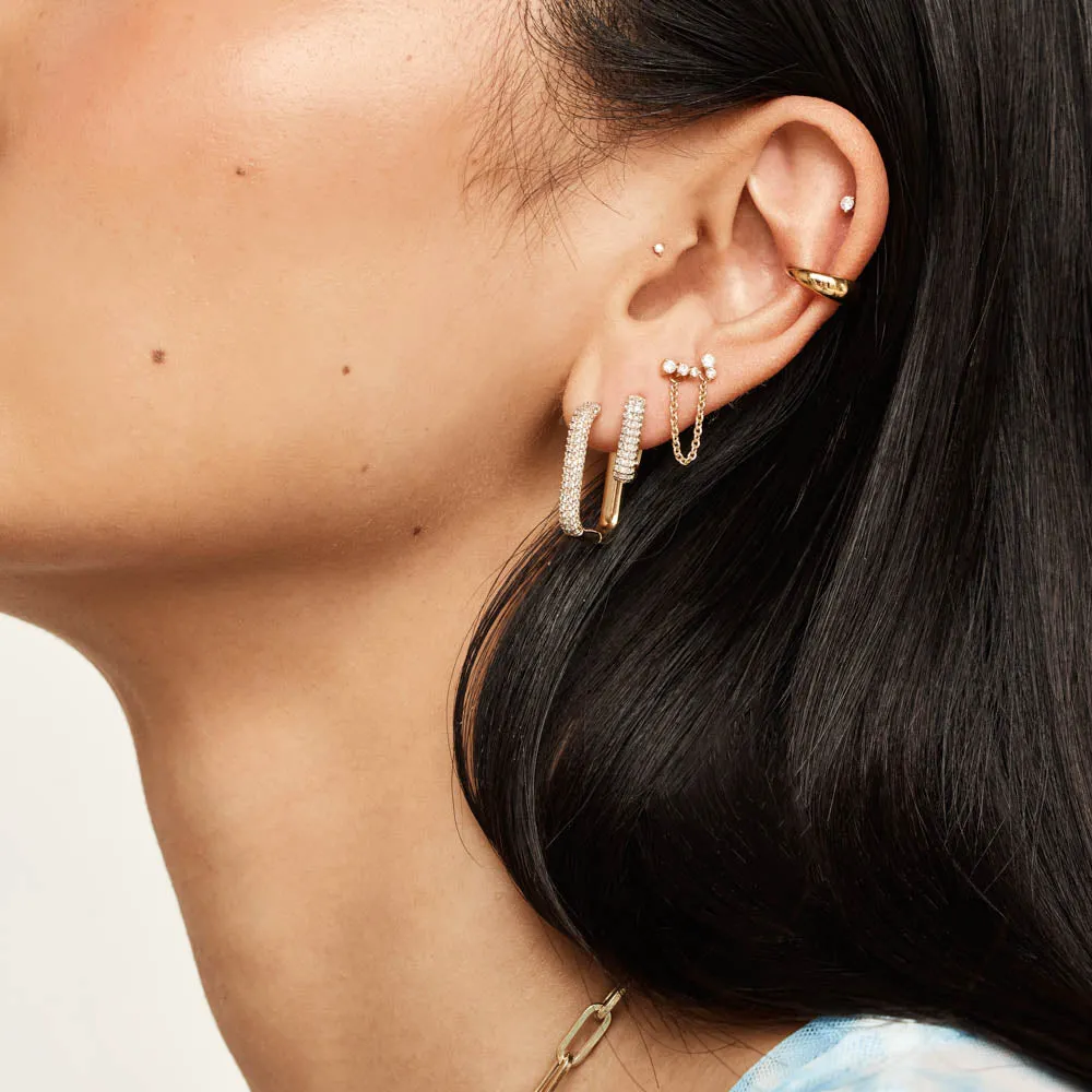 White Topaz Mini Pave Paperclip Earrings in Gold