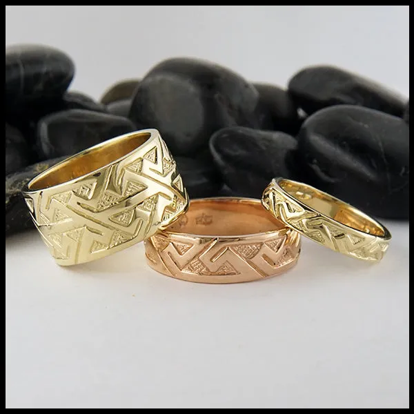Wide Pictish Key Pattern Ring in Gold