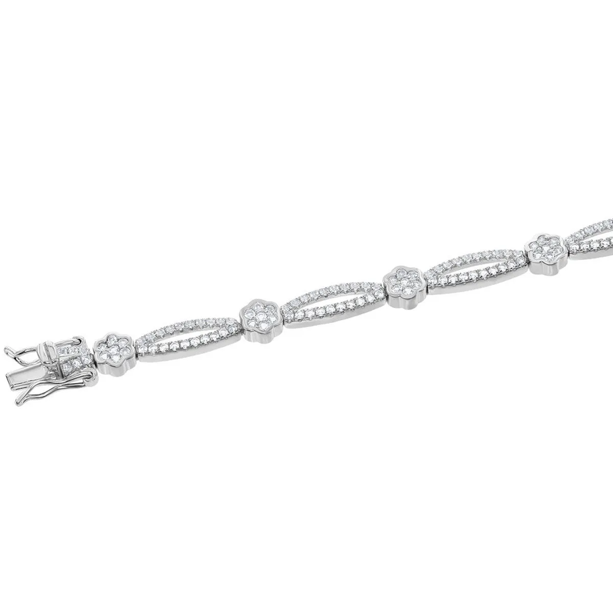 Women's Bracelet - Sterling Silver Flower and Open Oval Topaz | BLT-7366