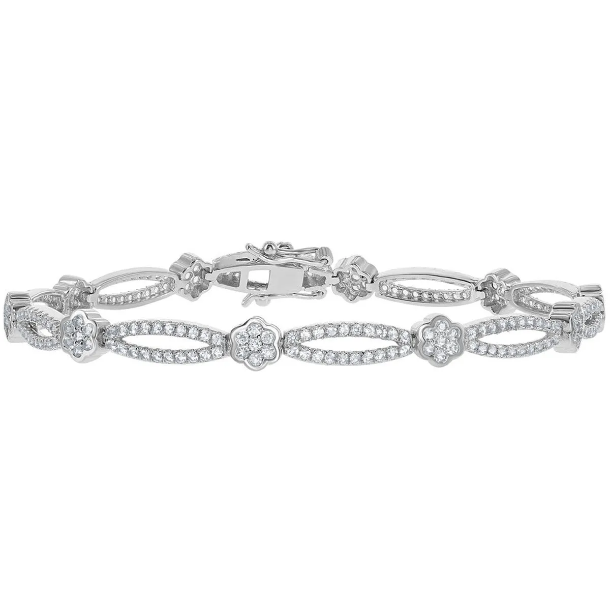Women's Bracelet - Sterling Silver Flower and Open Oval Topaz | BLT-7366