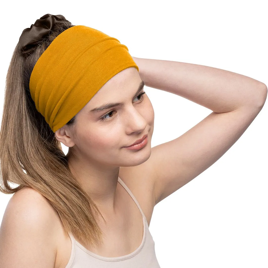 Women's Headbands Cotton Jersey 5" Wide Yoga Fitness Fashion Made in the USA Mustard